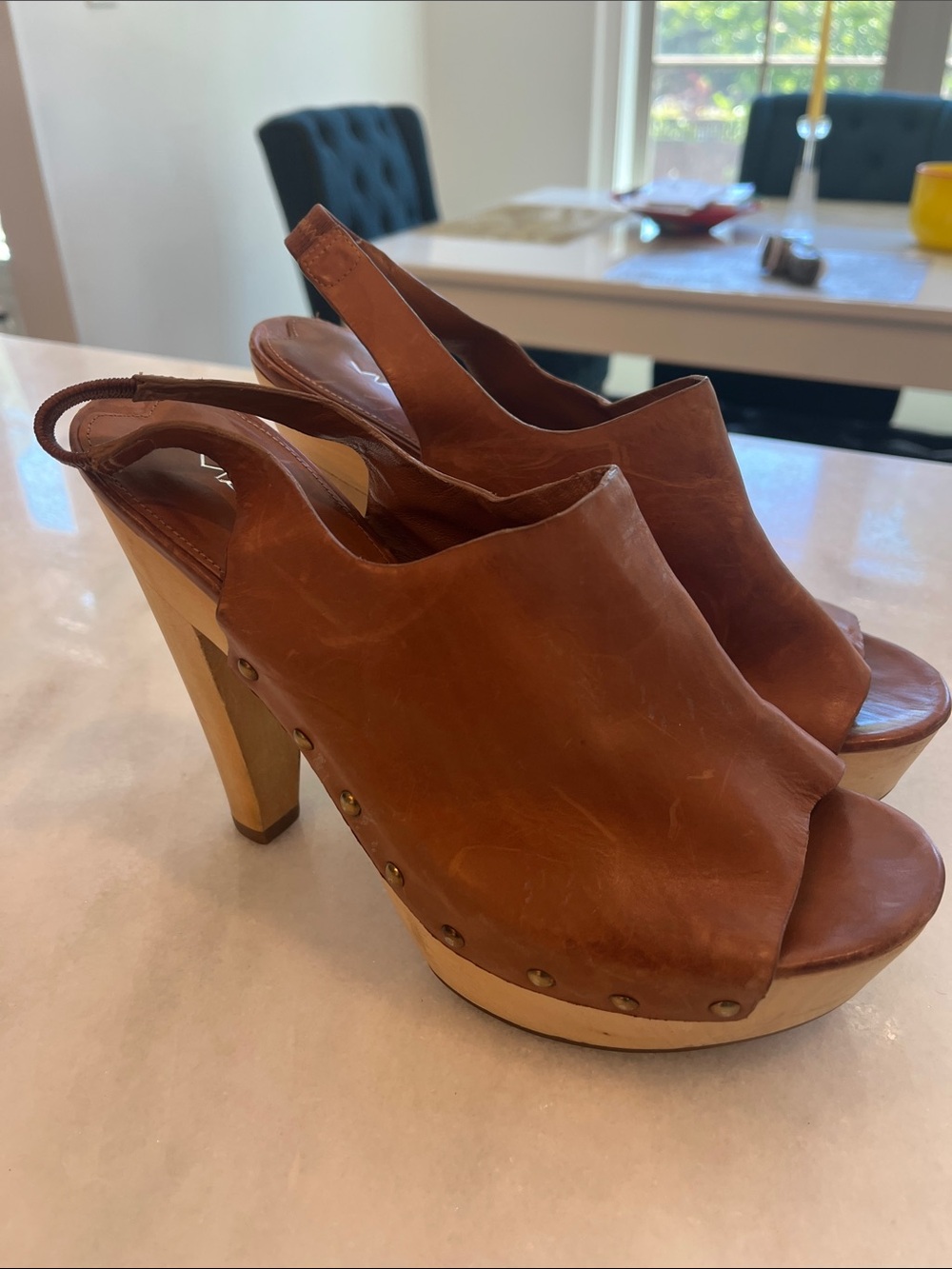 Via Spiga Astro Studded Slingback Platform Heels Clogs Carmel Brown Leather Sz 8 - Picture 7 of 13